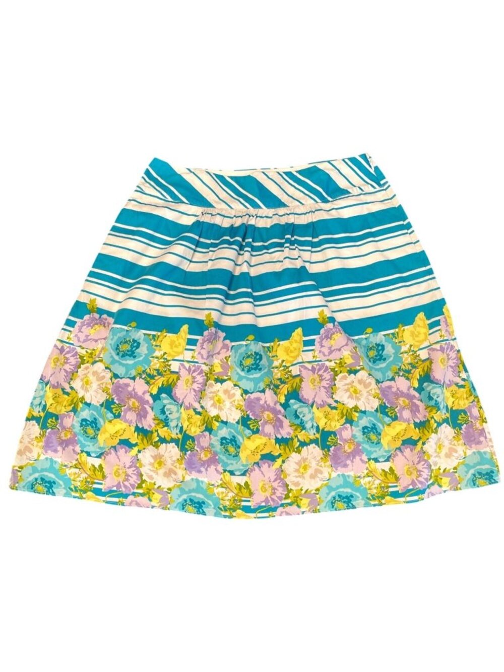 Talbots Coquette A-Line Skirt Sz 4P Blue White Stripe Floral Poppies 100% Cotton